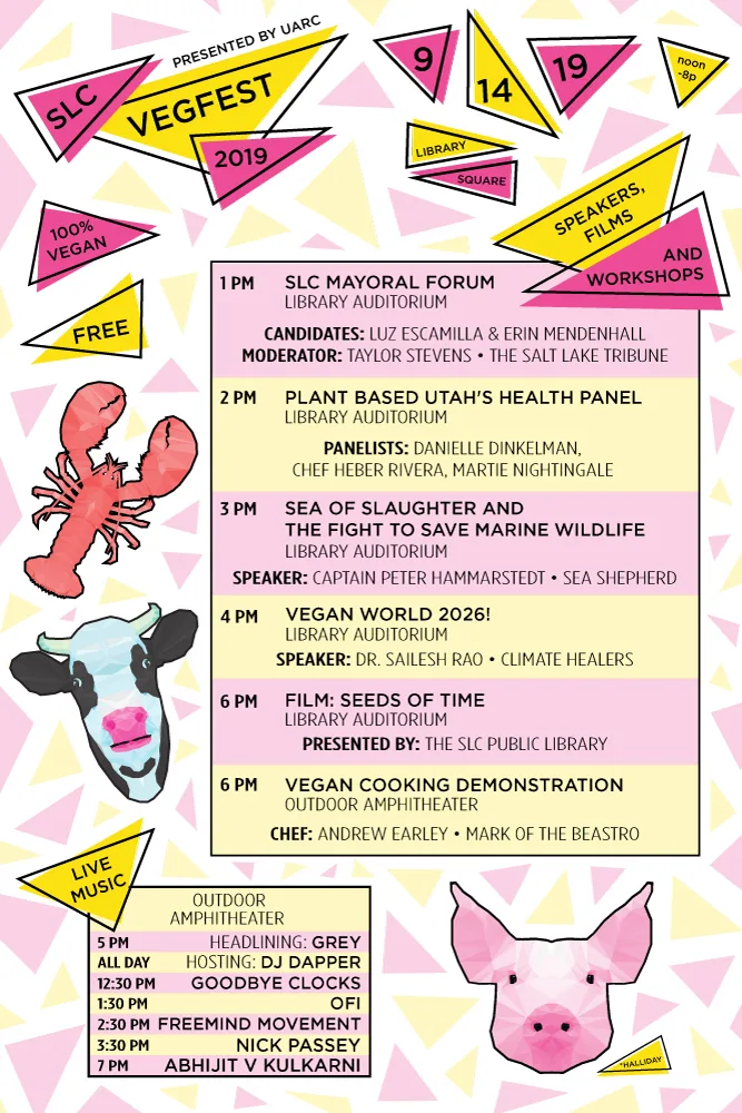 Graphic of Schedule used for SLC VegFest 2019 featuring low poly graphics.